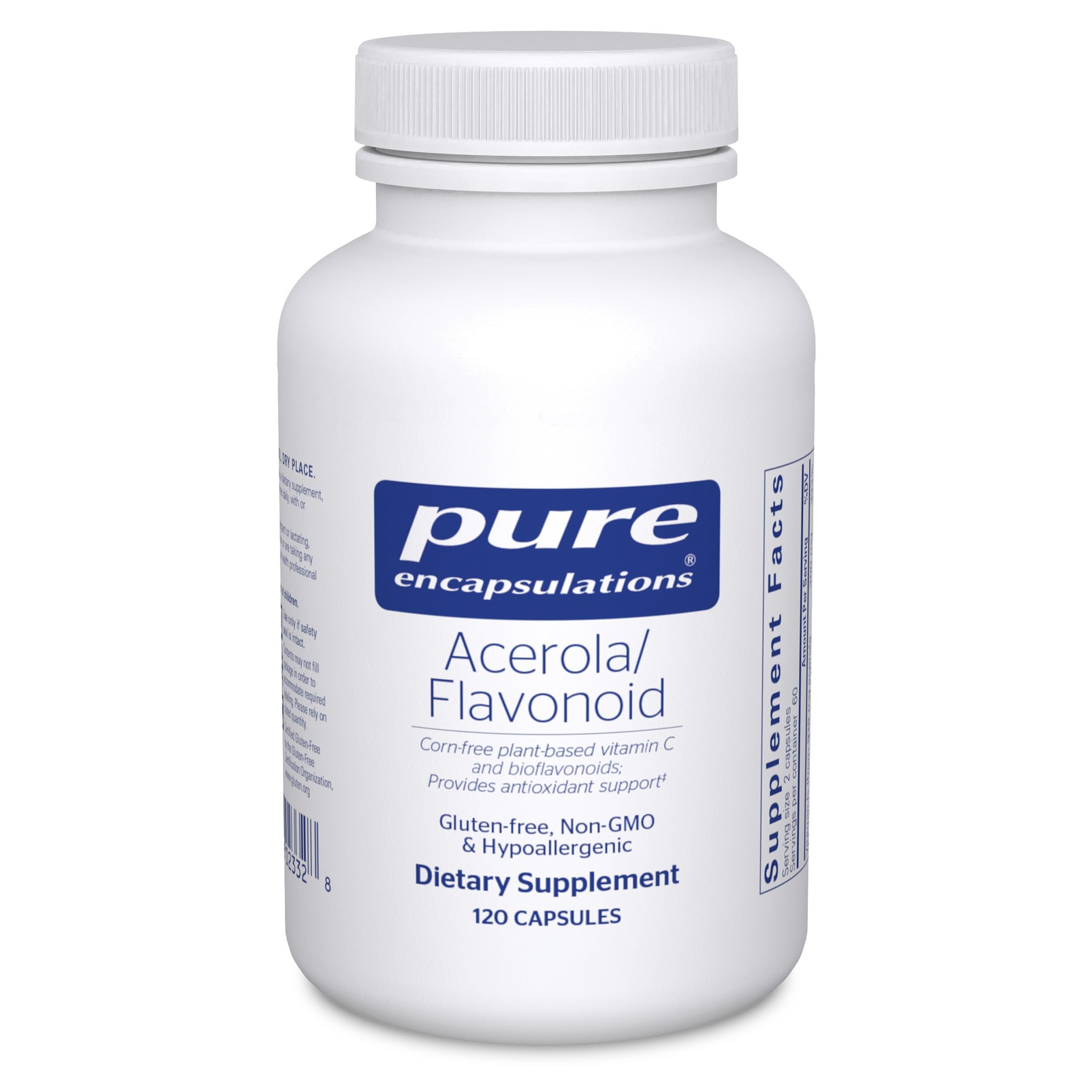 Pure Encapsulations acerola-flavonoid capsules bottle for reliable antioxidant support.