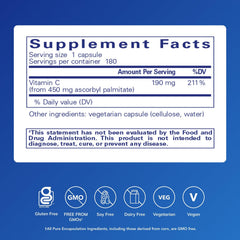 Pure Encapsulations Ascorbyl Palmitate capsules-closeup highlighting bioavailable vitamin C