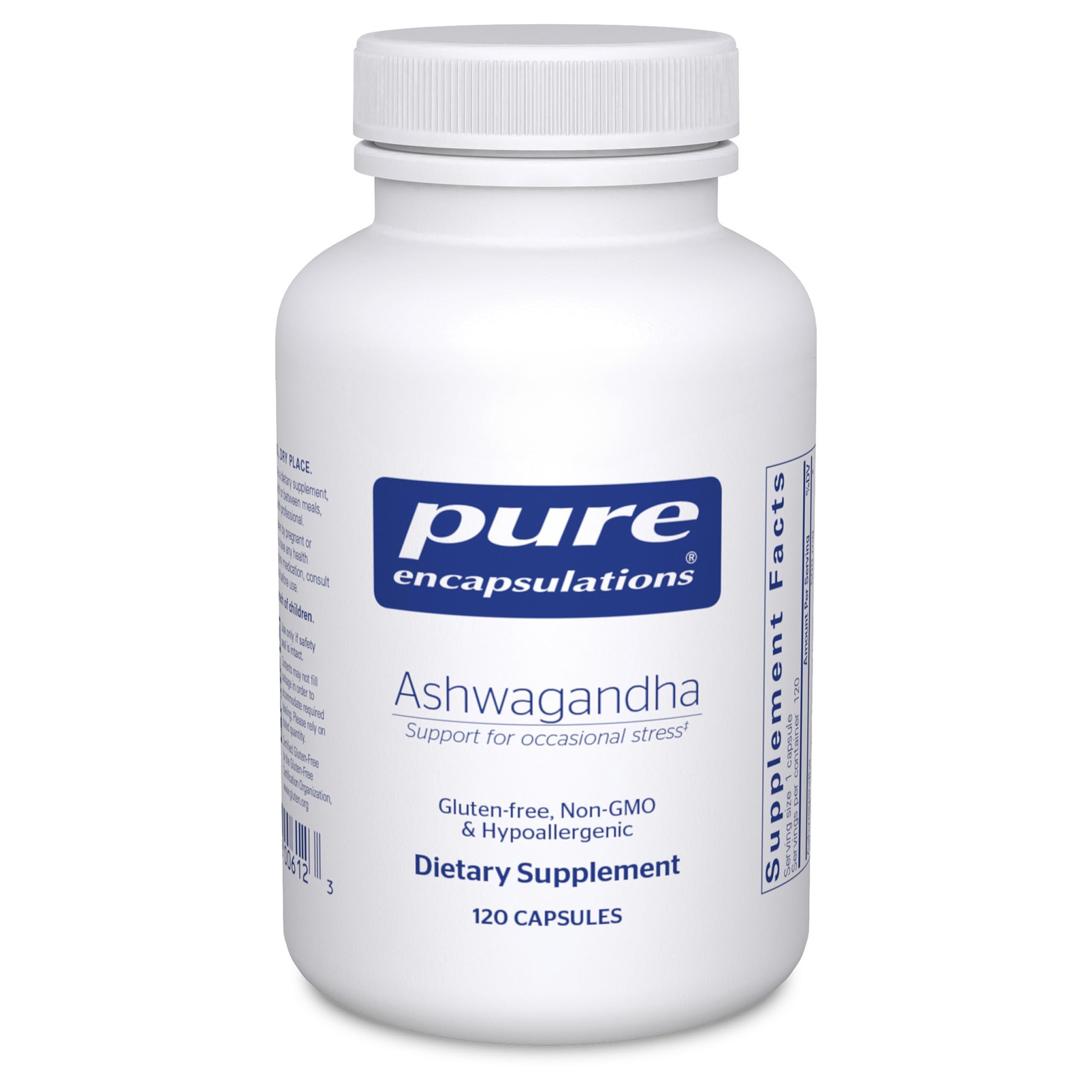 Pure Encapsulations Ashwagandha 500 mg bottle and capsules