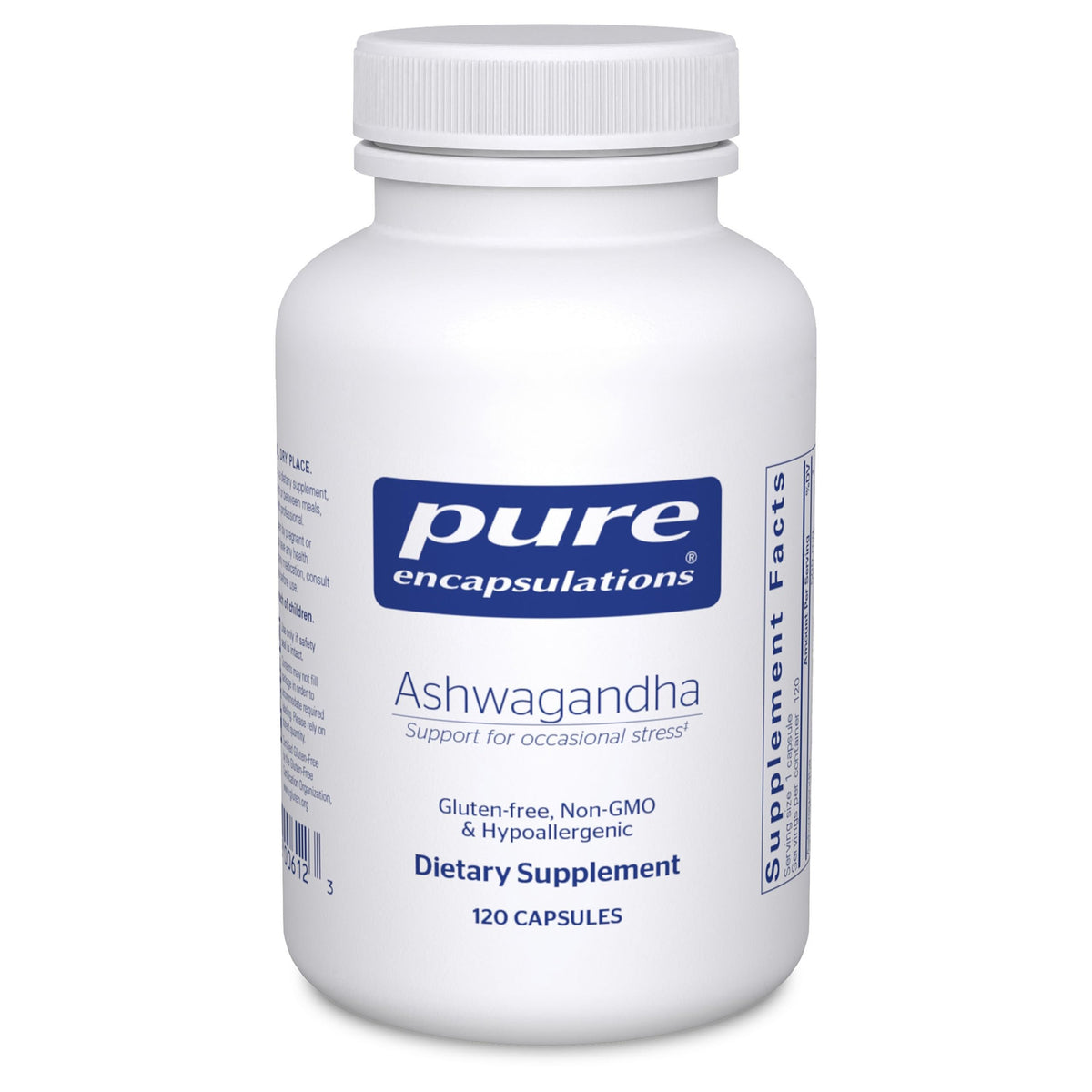 Pure Encapsulations Ashwagandha 500 mg bottle and capsules