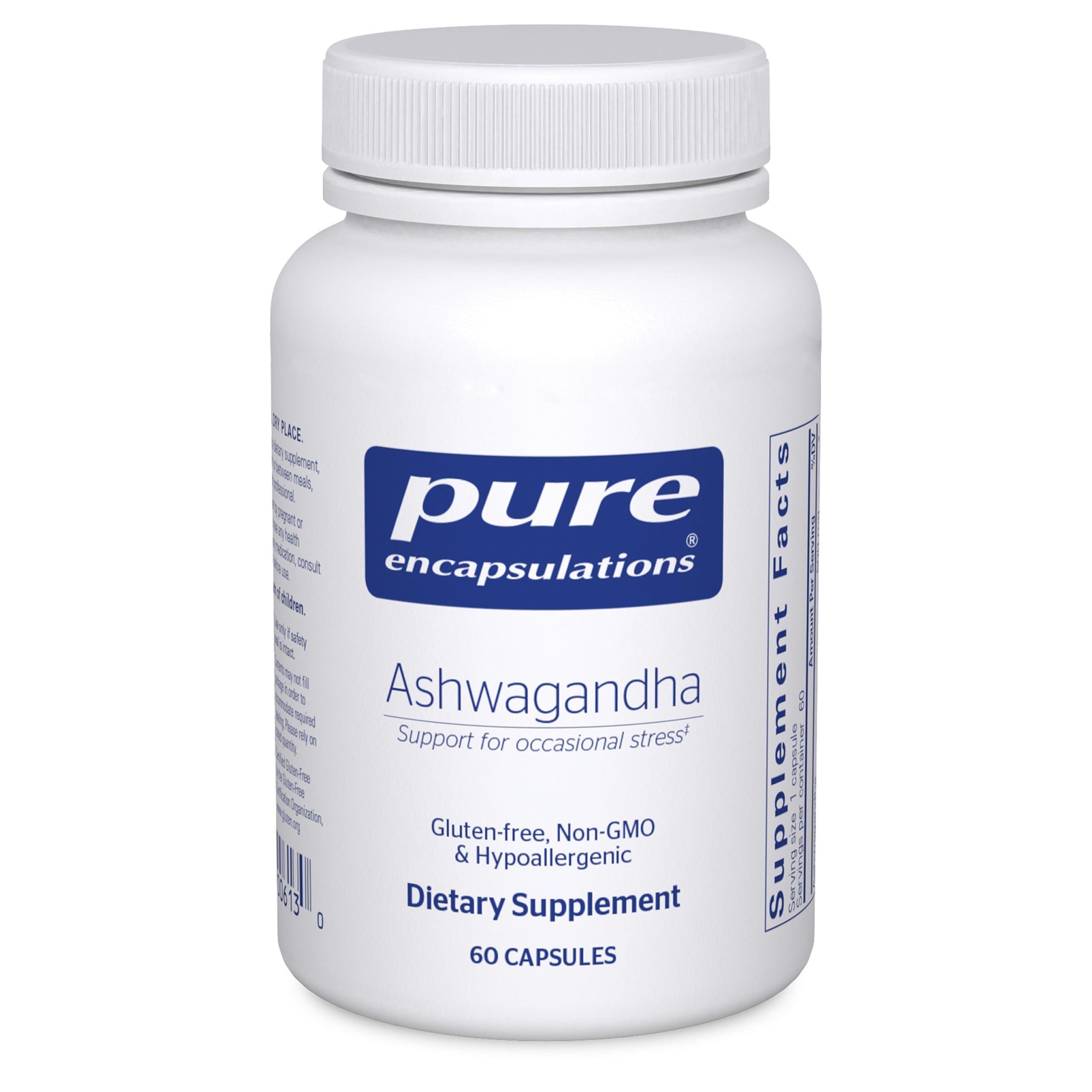Front view of Pure Encapsulations Ashwagandha 500 mg bottle