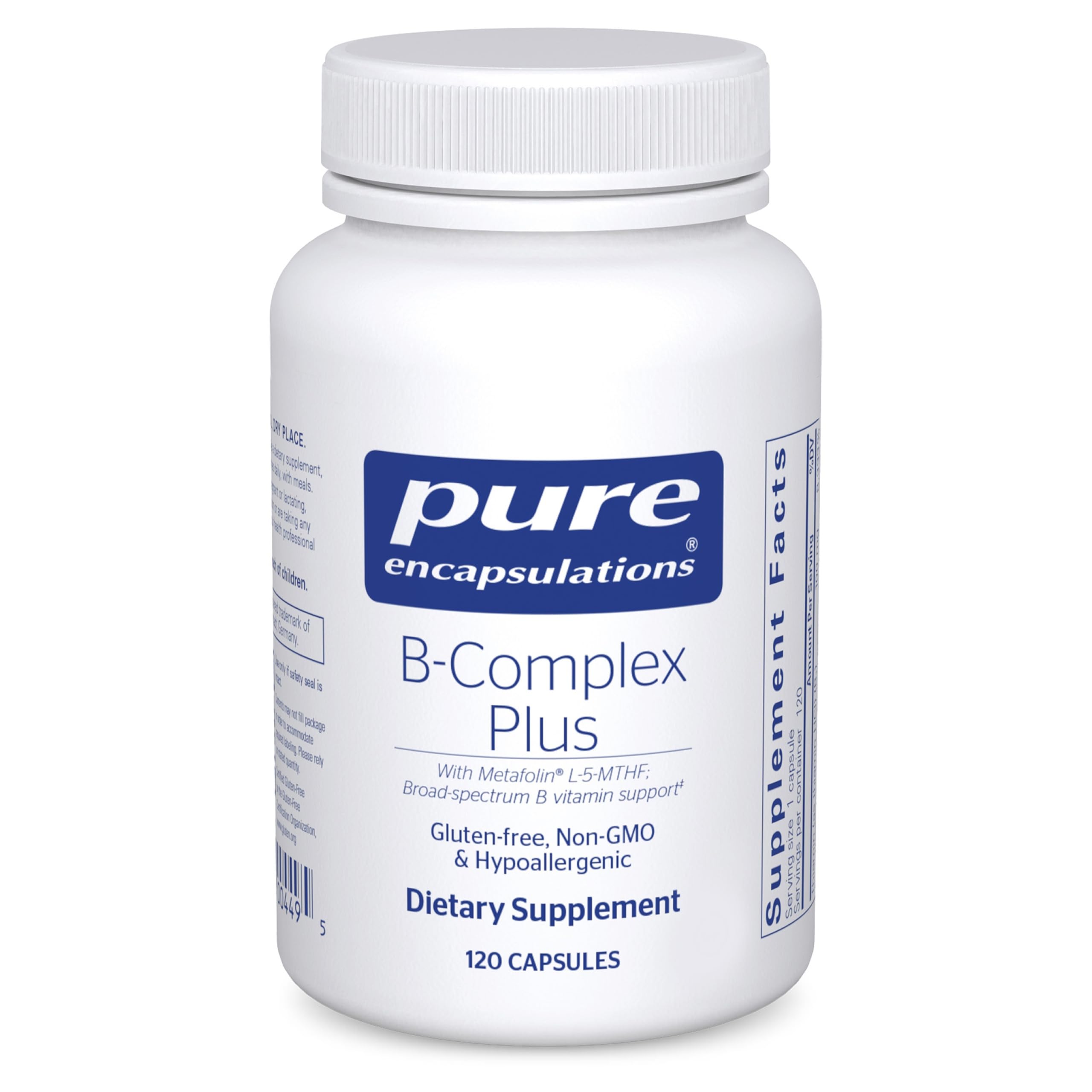 Pure Encapsulations B-Complex Plus bottle with label on white background