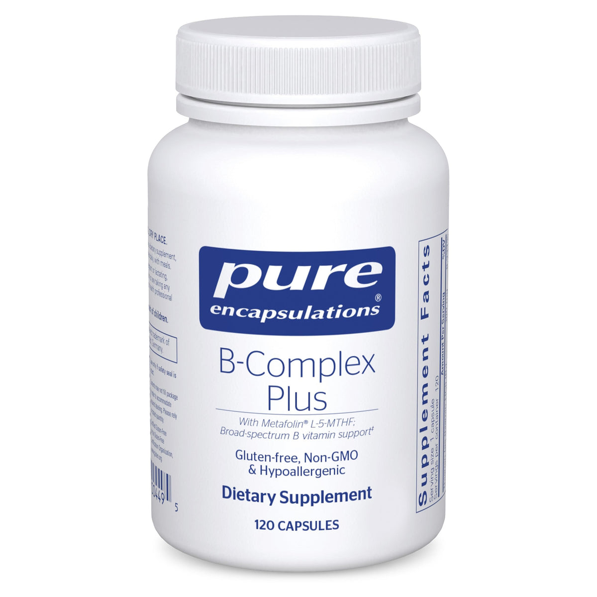 Pure Encapsulations B-Complex Plus bottle with label on white background