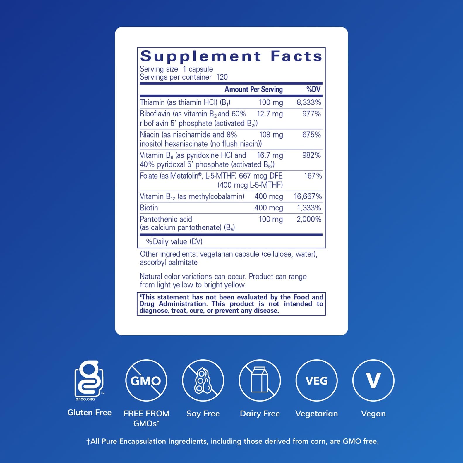 Pure Encapsulations B-Complex Plus capsules for simple daily intake.