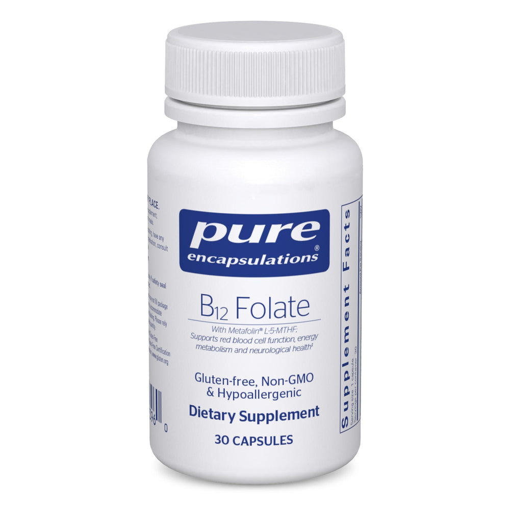 Bottle of Pure Encapsulations B12 Folate 30 capsules - front view