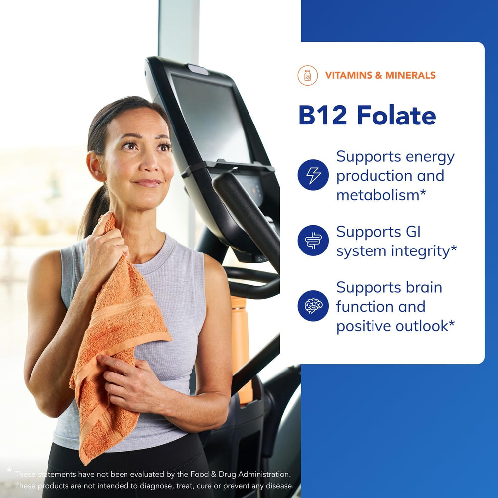 Pure Encapsulations B12 Folate label close-up highlights clean, allergen-free formulation.