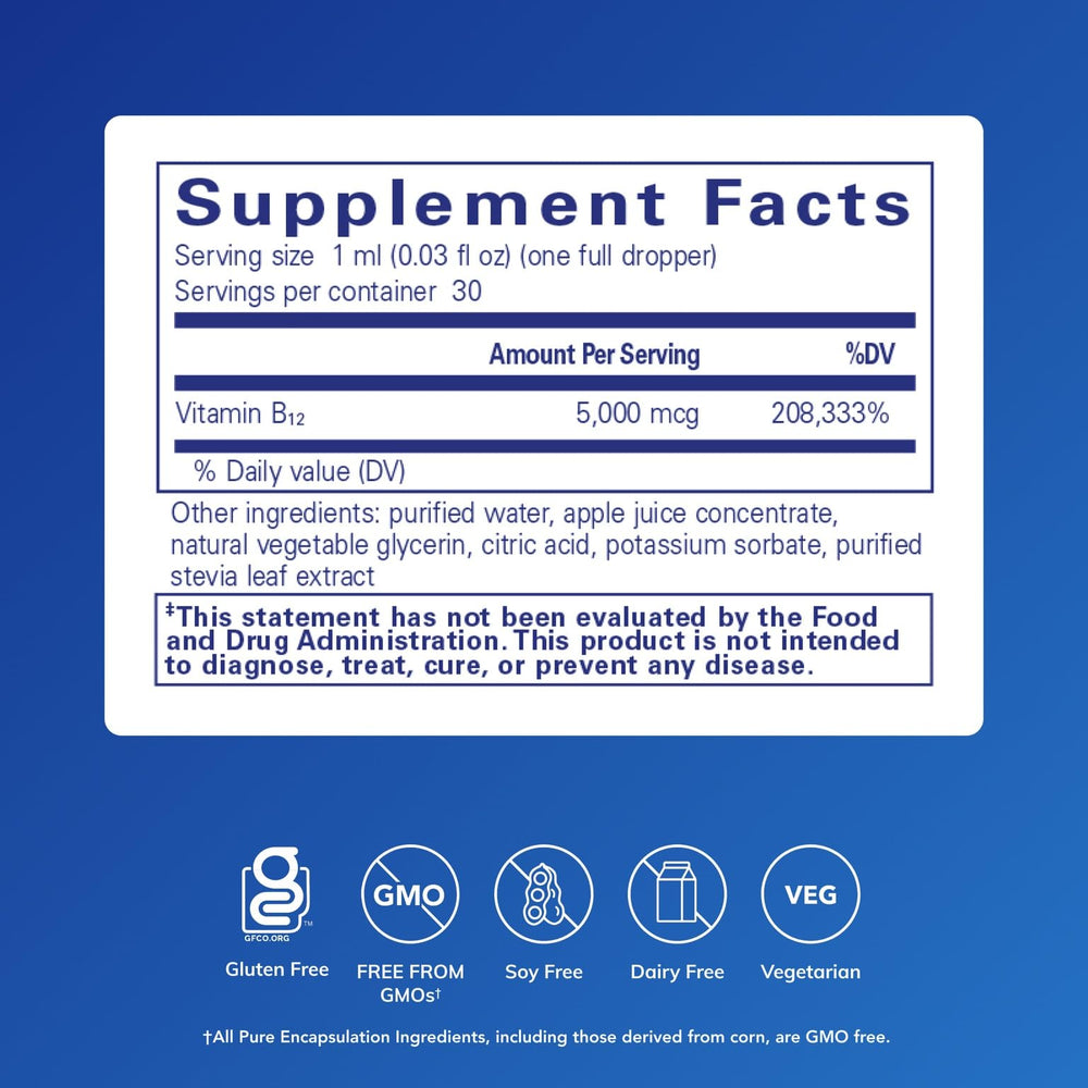 Bottle label of Pure Encapsulations B12 liquid drops