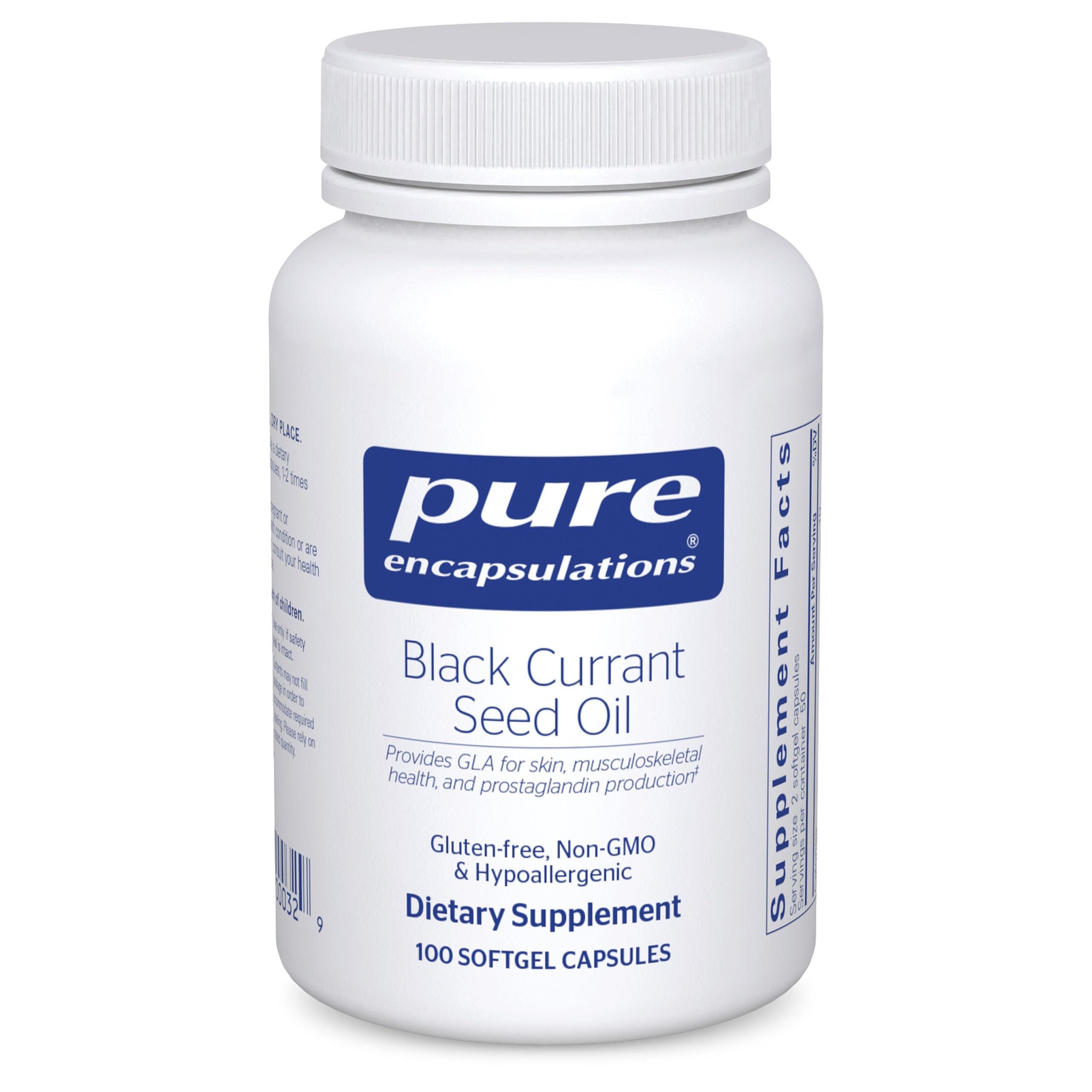 Pure Encapsulations black currant seed oil softgel bottle offering potential joint comfort support.
