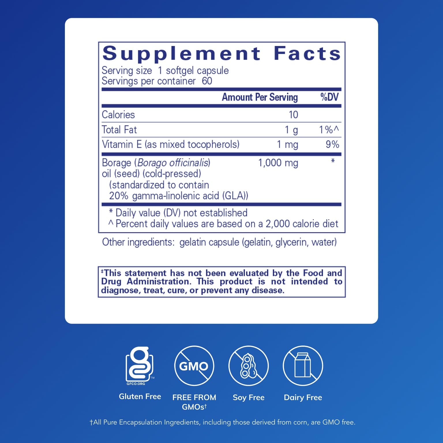 Pure Encapsulations Borage Oil bottle and label
