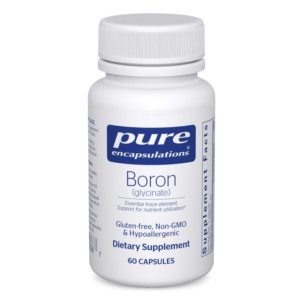 Pure Encapsulations Boron Glycinate bottle with capsules supporting bone health.