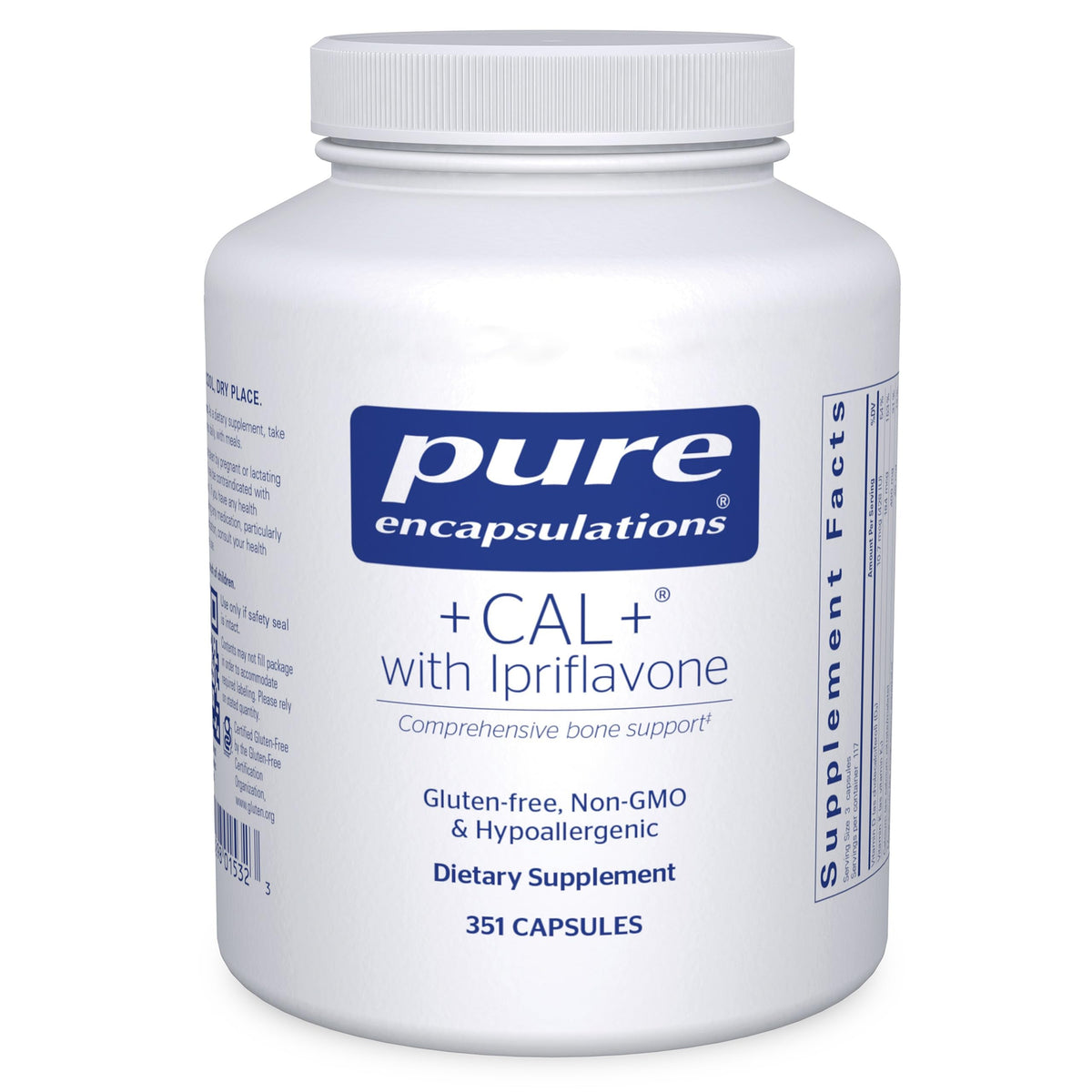 Pure Encapsulations +Cal+ with Ipriflavon bottle on white background