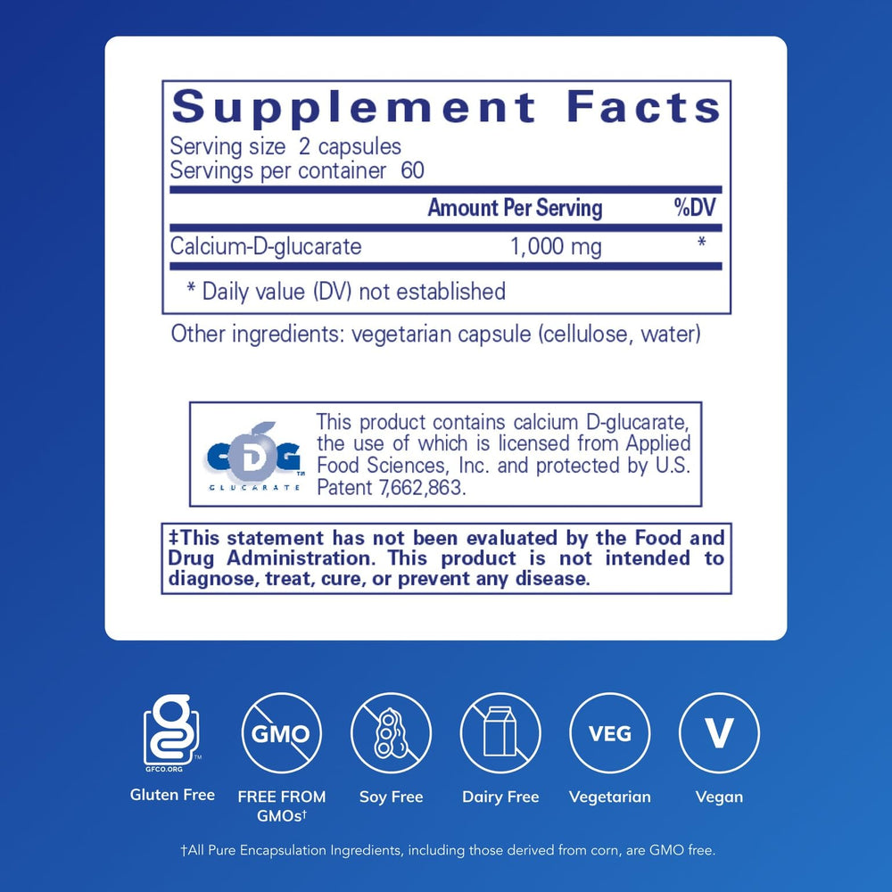 Bottle label for Pure Encapsulations Calcium-D-Glucarate