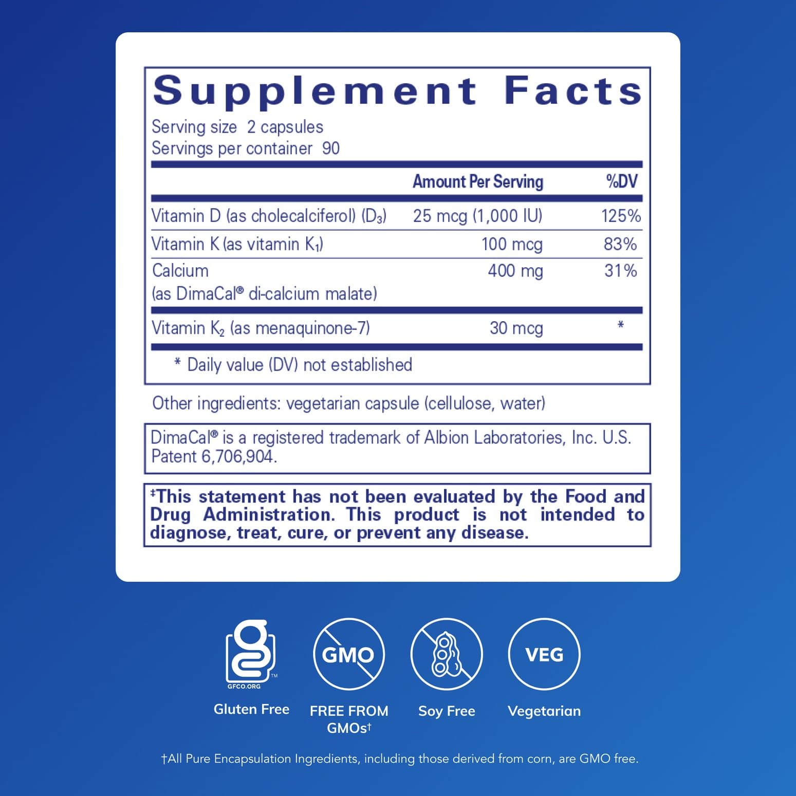 Bottle label close-up of Calcium K/D