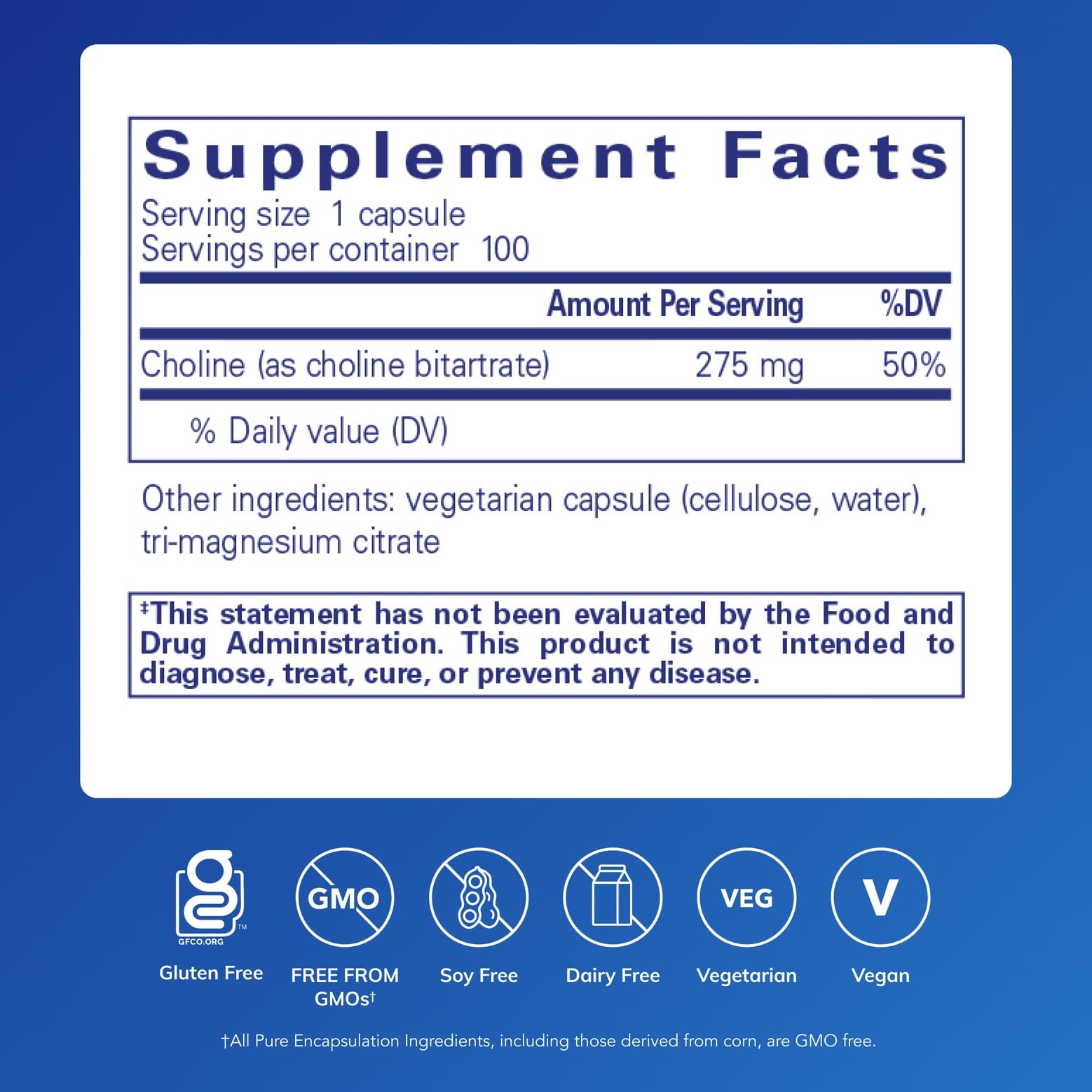 Choline (Bitartrate) 275 mg per capsule - brain health support