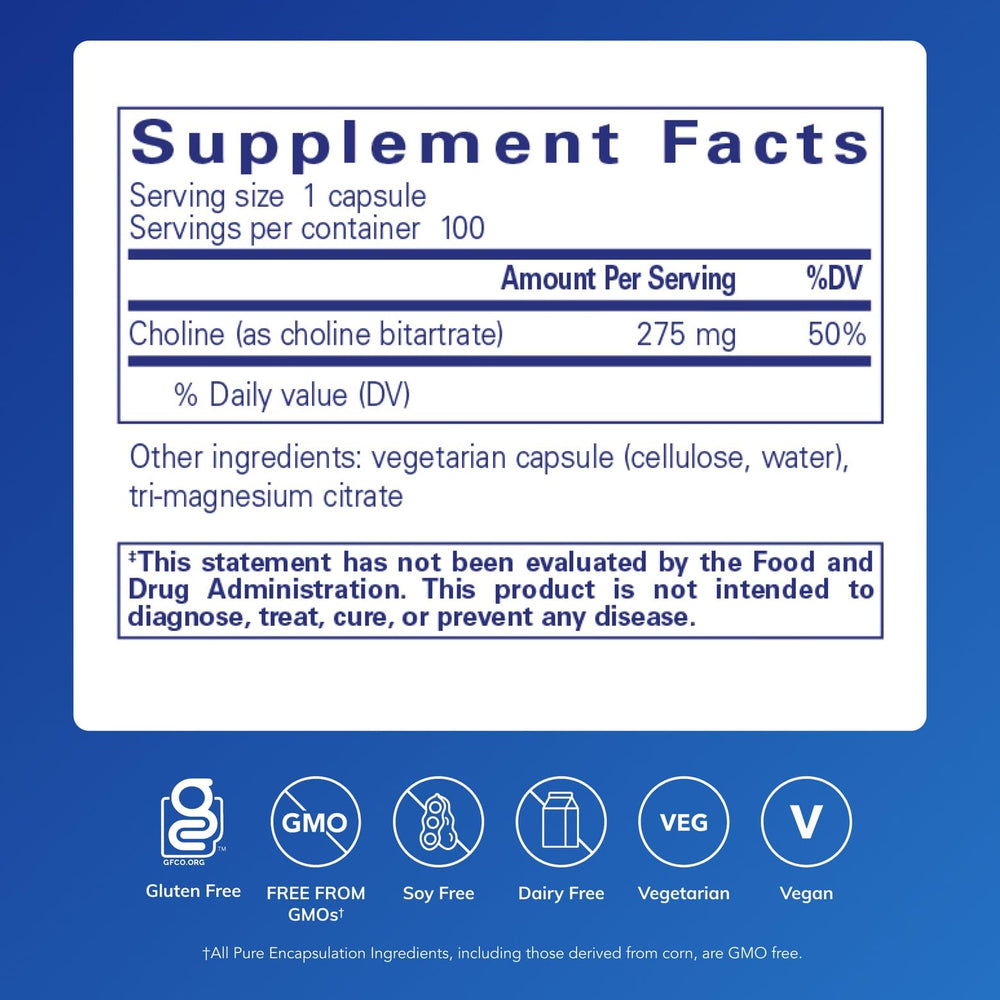 Choline (Bitartrate) 275 mg per capsule - brain health support