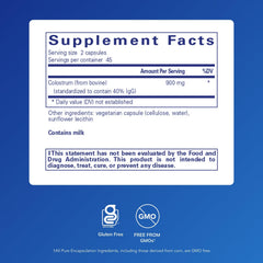 Close-up of 40% IgG label on Colostrum bottle