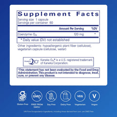 Close-up of CoQ10 120 mg capsules spilling from the bottle