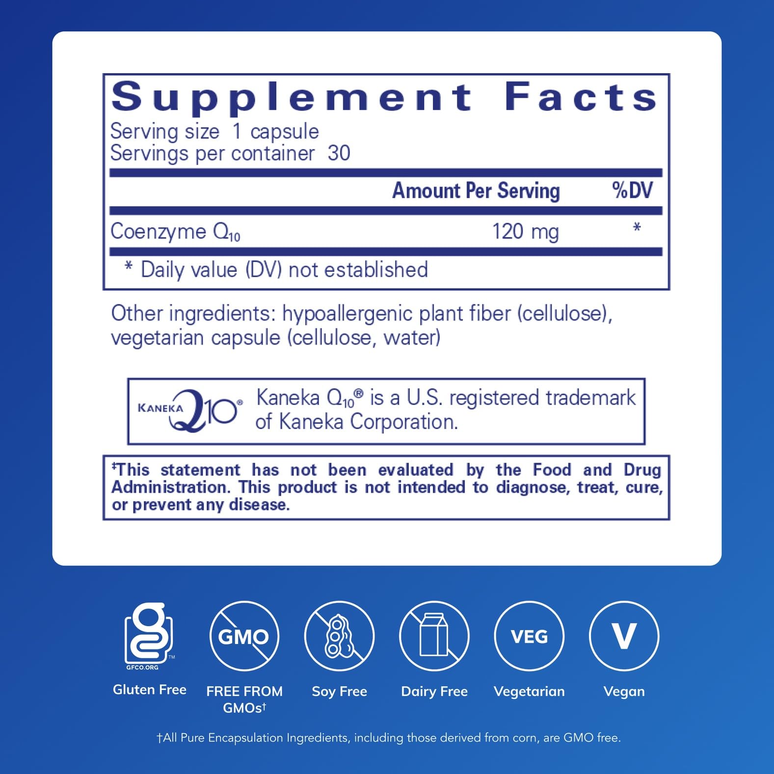 Pure Encapsulations CoQ10 120 mg bottle back view