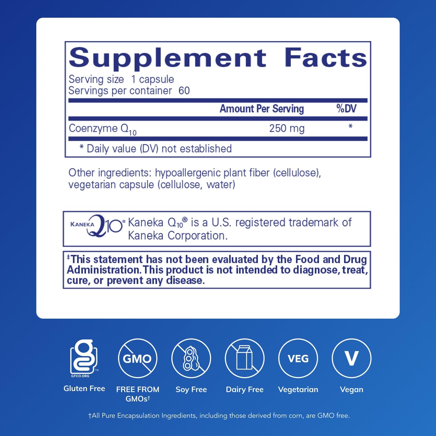 Close-up of CoQ10 250 mg bottle label