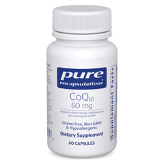 Pure Encapsulations CoQ10 60 mg bottle and capsule packshot