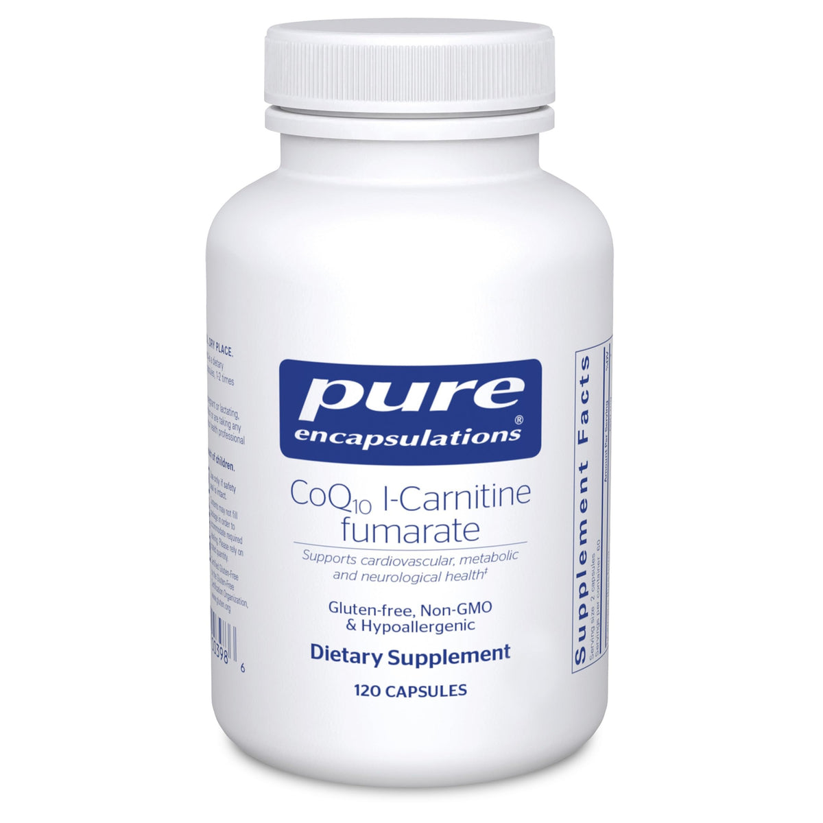 Bottle of Pure Encapsulations CoQ10 L-Carnitine Fumarate 120 capsules