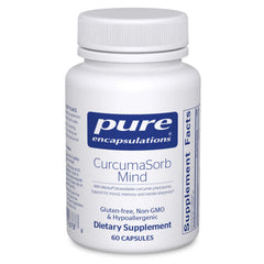 Front view of Pure Encapsulations CurcumaSorb Mind 60 capsules bottle