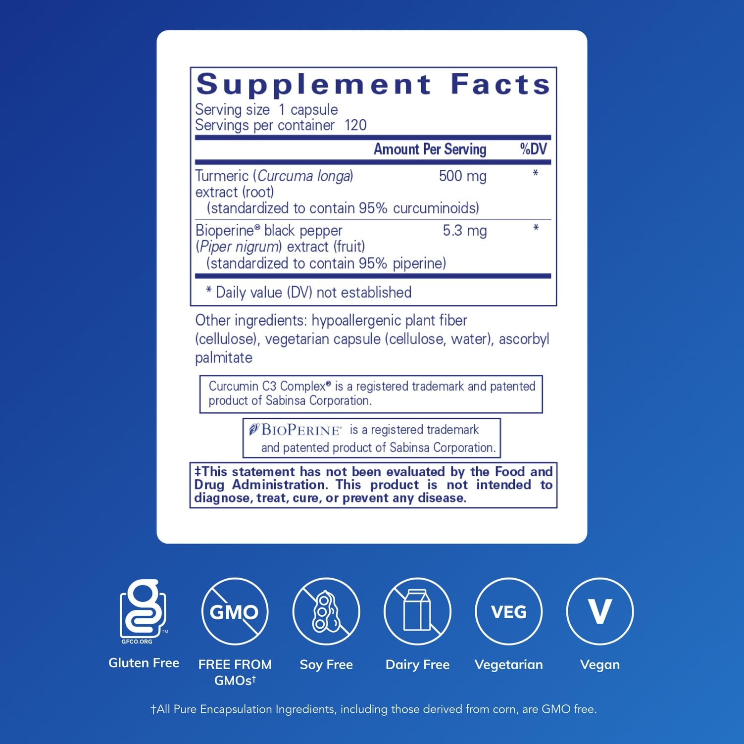 Close-up of Curcumin 500 with Bioperine bottle label