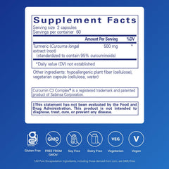 Bottle label highlighting Pure Encapsulations Curcumin 500 mg