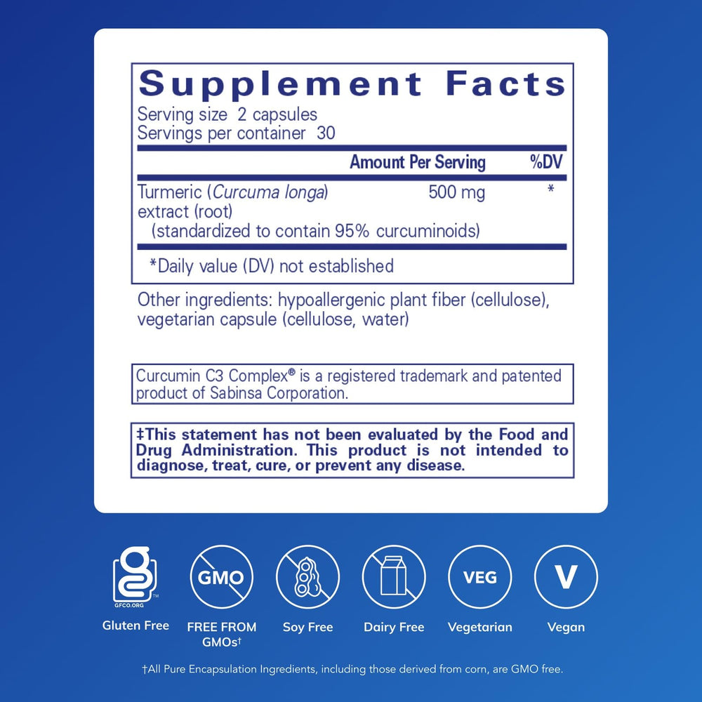 Pure Encapsulations Curcumin 500 mg bottle - side view