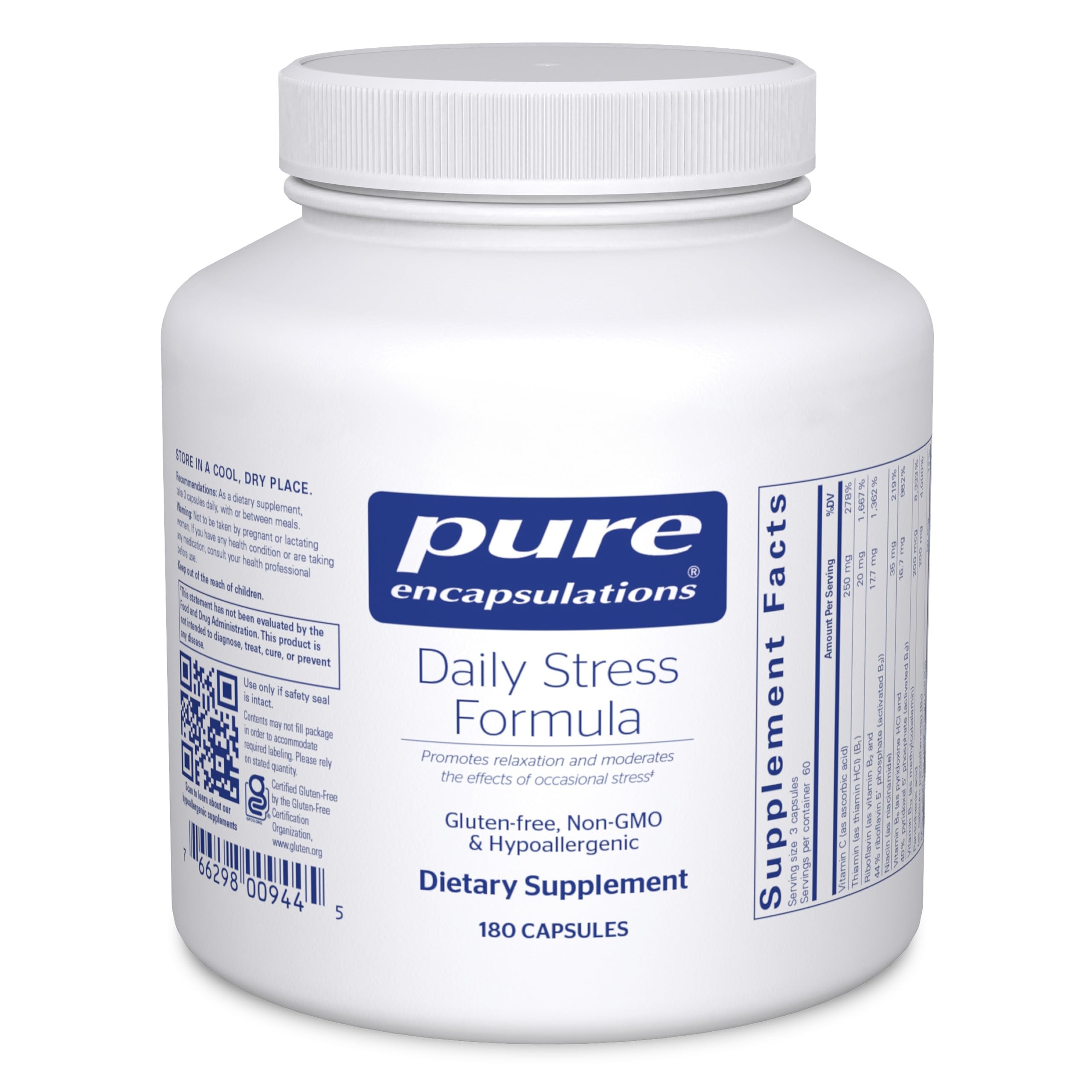 Bottle of Pure Encapsulations Daily Stress Formula 180 capsules