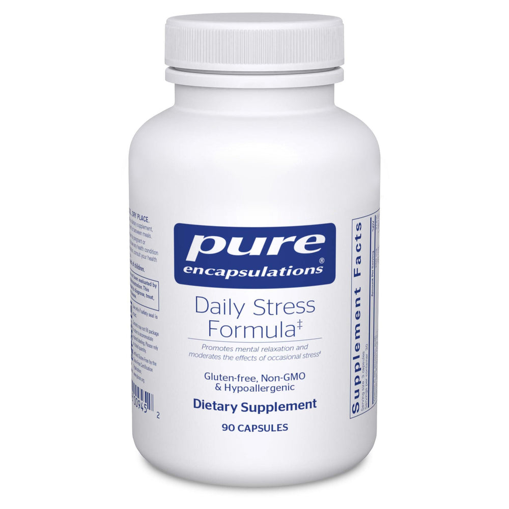 Bottle front view of Pure Encapsulations Daily Stress Formula 90 capsules
