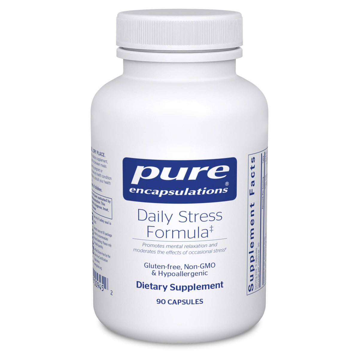 Bottle front view of Pure Encapsulations Daily Stress Formula 90 capsules