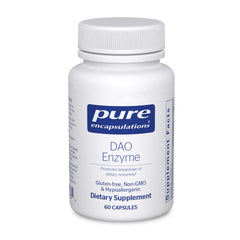 Pure Encapsulations DAO Enzyme bottle and 60 capsules on white background