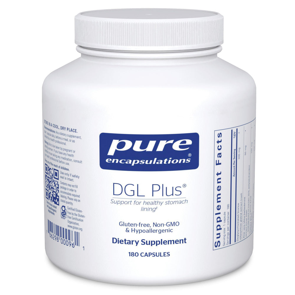 Bottle of Pure Encapsulations DGL Plus 180 capsules