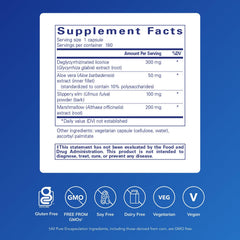 Close-up of DGL Plus ingredients including DGL, aloe vera, marshmallow root
