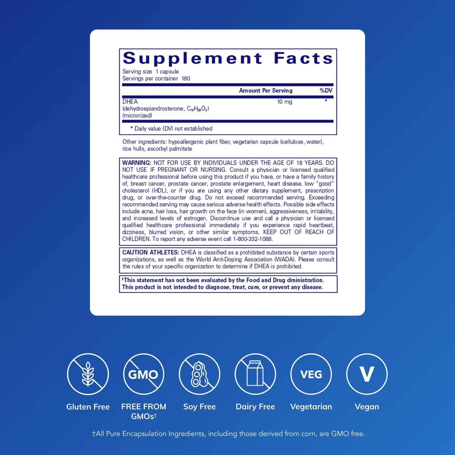 Close-up of DHEA 10 mg capsules