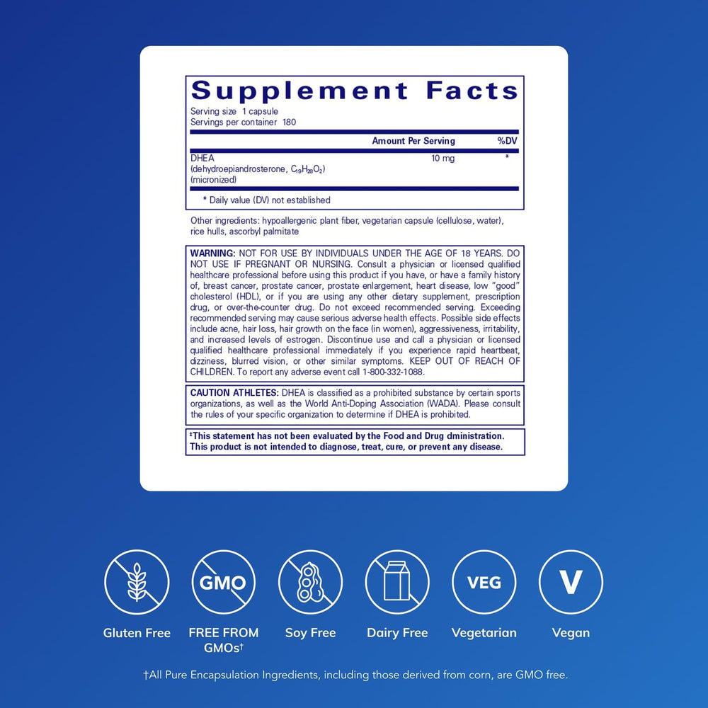 Close-up of DHEA 10 mg capsules