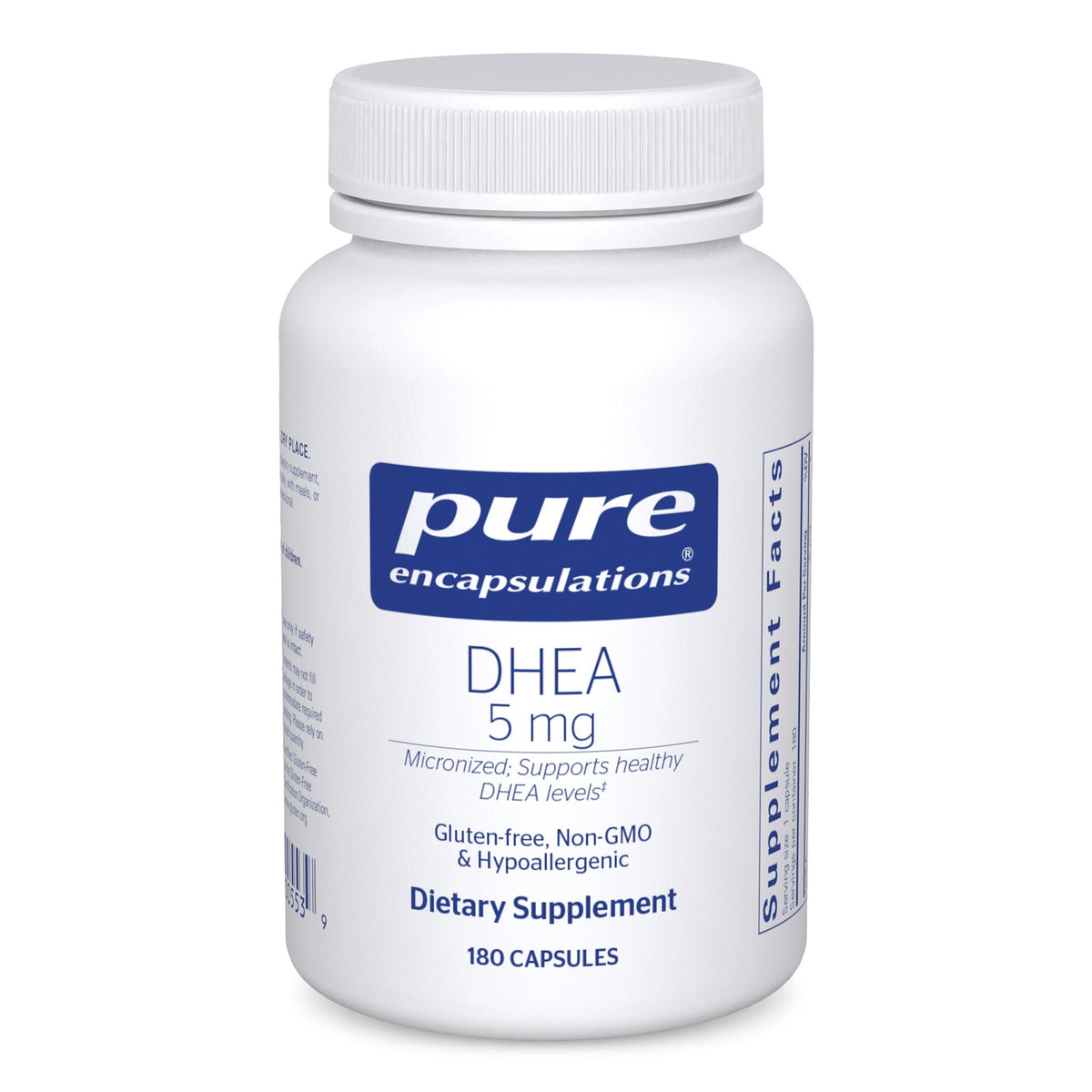 Bottle of Pure Encapsulations DHEA 5 mg capsules