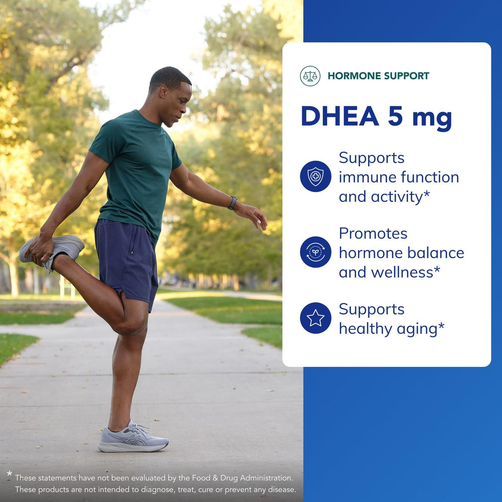 Close-up of DHEA 5 mg capsules