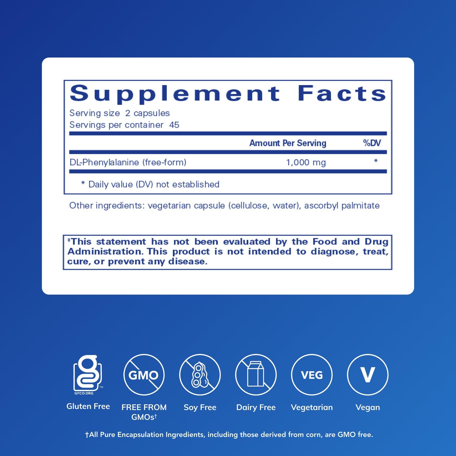 DL-Phenylalanine 90 capsules bottle back label