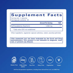 DL-Phenylalanine 90 capsules bottle back label