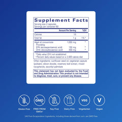 Algae-derived EPA and DHA omega-3 softgels close-up