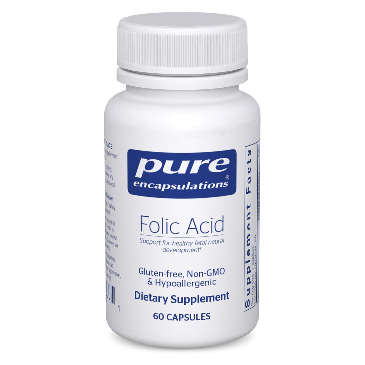 Pure Encapsulations Folic Acid bottle – 60 capsules, front view