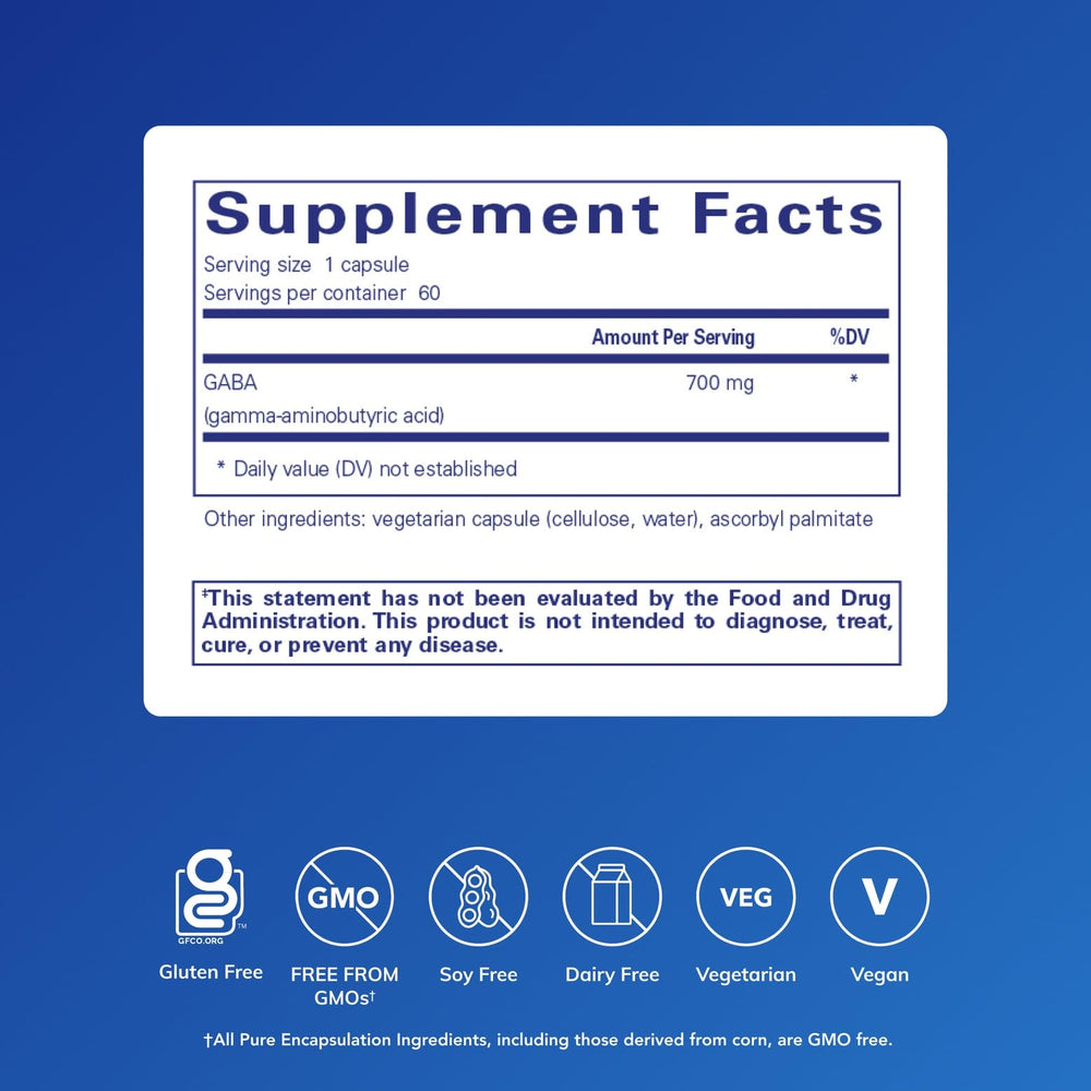 GABA supplement label by Pure Encapsulations