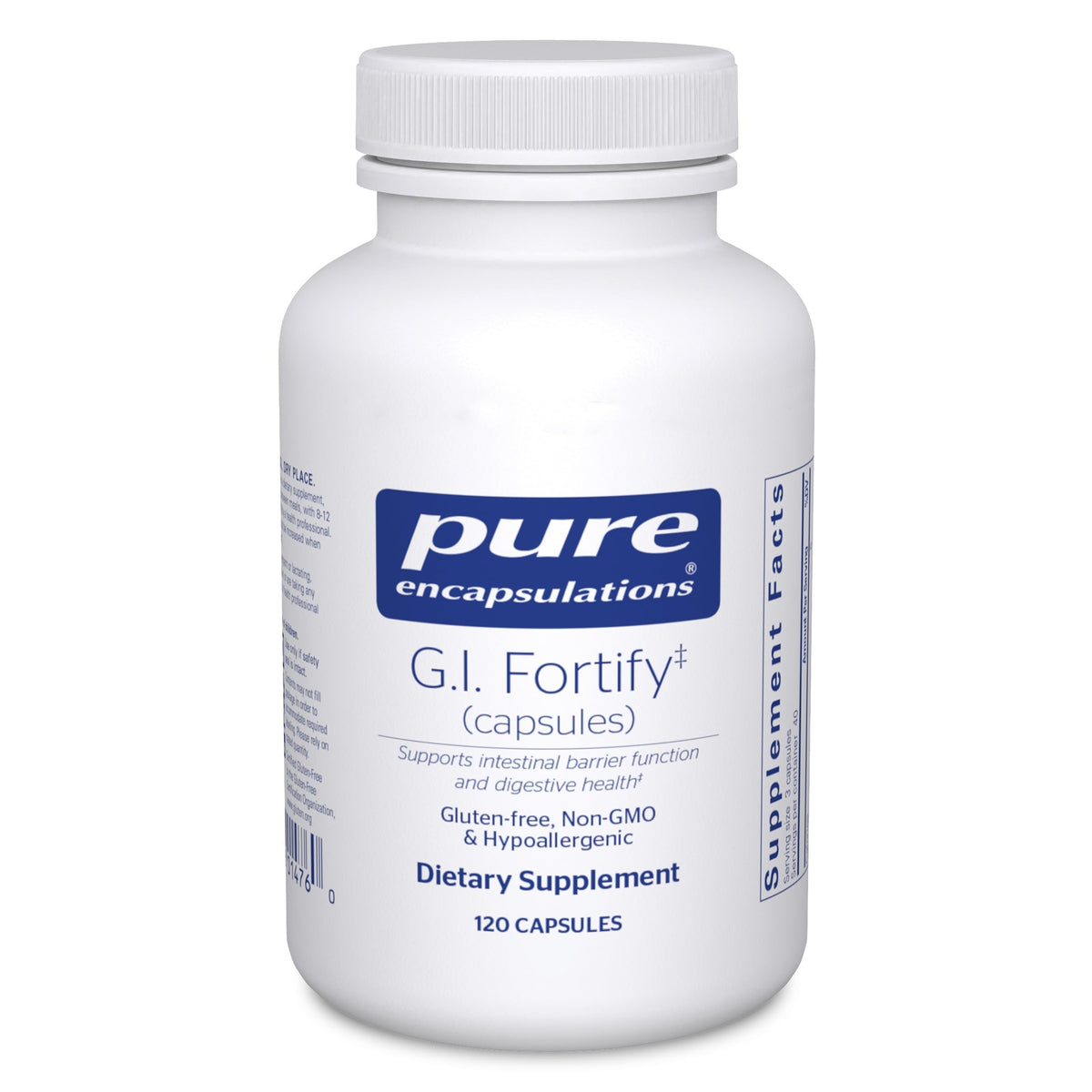 Pure Encapsulations G.I. Fortify bottle front for gut support and regularity.