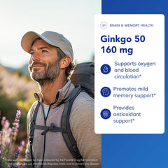Supplement facts panel for Pure Encapsulations Ginkgo 50 160 mg