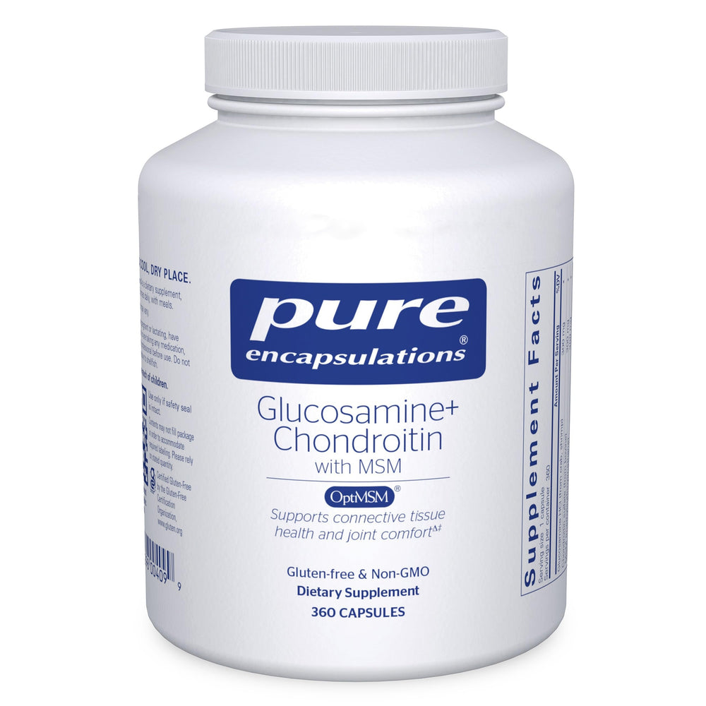 Bottle of Pure Encapsulations Glucosamine Chondroitin with MSM 360 capsules