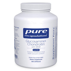 Bottle of Pure Encapsulations Glucosamine Chondroitin with MSM 360 capsules