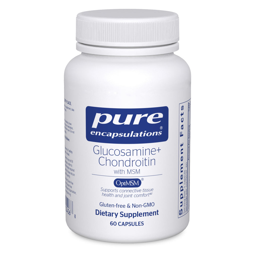 Bottle of Pure Encapsulations Glucosamine Chondroitin with MSM 60 capsules