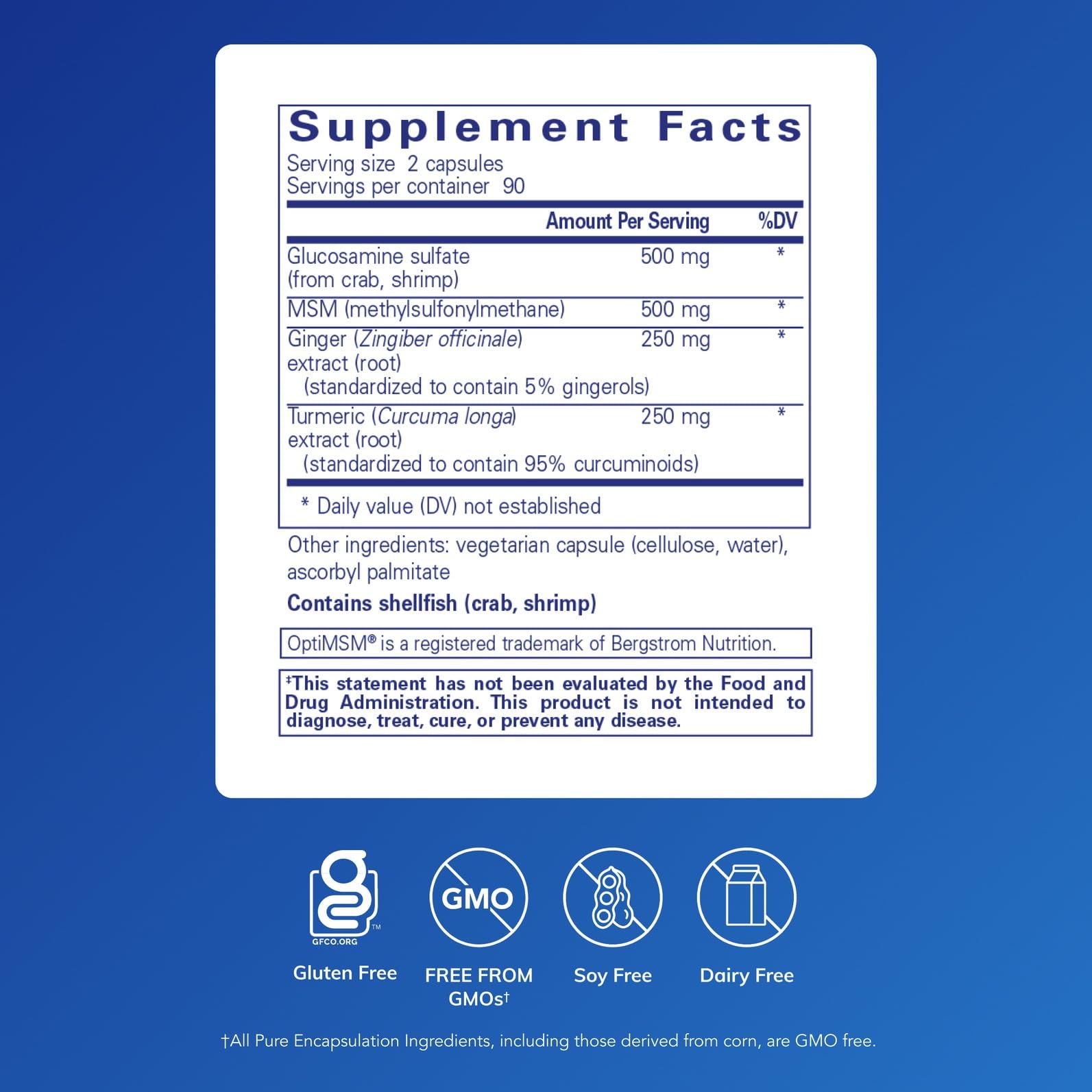 Close-up of glucosamine sulfate and MSM ingredients